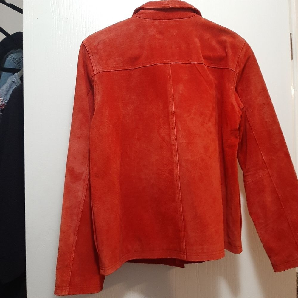 Brandon Thomas Cottagecore Red Orange Suede Novelty Floral Leather Jacket Small - Picture 6 of 13
